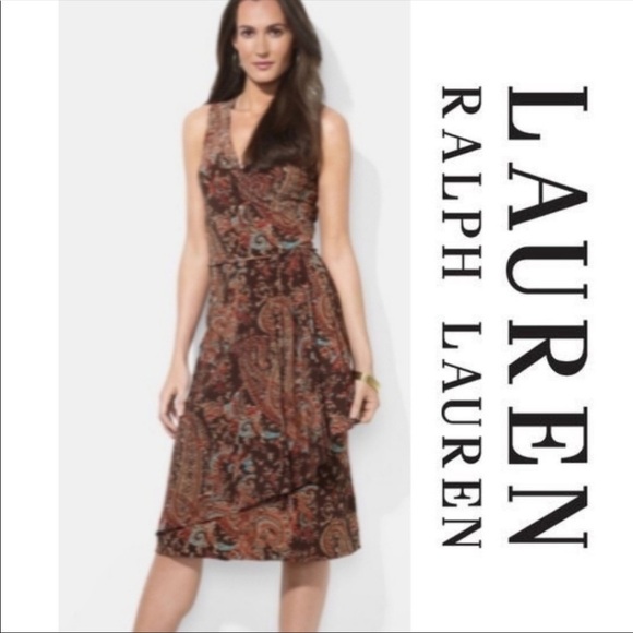 Lauren Ralph Lauren Brown Paisley Dress Size Medium - Picture 1 of 9
